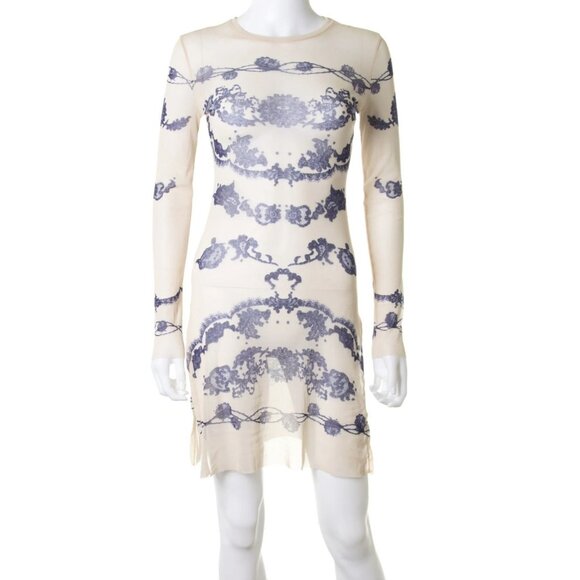 Vintage 1990's Jean Paul Gaultier Sheer Mesh Tattoo Print Dress in Ecru - Picture 2 of 6